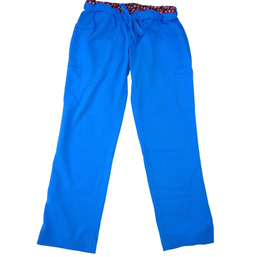Betsey Johnson Women Royal‎ Blue Scrub Pants Cargo Elastic Drawstring L